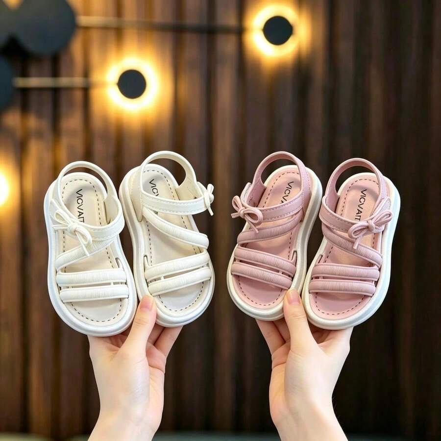 Vicvait Sandals, Summer Children's Fashion Princess Shoes, Shoes For Older And Middle-Aged Children, Girls' Soft-Soled Shoes, Students' Beach Shoes - White - View 1