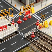 Mini Traffic Barrier Road Cones Sign Model Set, HO Scale Train Railway Diorama Scene Accessories, Mini Construction Fence Warning Sign Figurines For Railroad Layout Micro Landscape DIY Craft Hobby Supplies - H - View 8