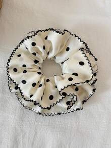 1pc Korean Style New Double Layer Ruched Lace Scrunchie, French Polka Dot Minimalist Elegant Elegant Hair Tie For Women Students, Daily Commute Ponytail Bun Versatile Fabric Hair Rope, Niche Gentle Atmosphere Hair Accessory - Multicolor - View 4