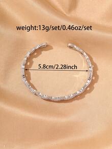 1pc Silver Double Heart Open Cuff Bracelet, Densely Inlaid Rhinestone Design, Women's Daily Date Party Accessory Gift - White - View 2