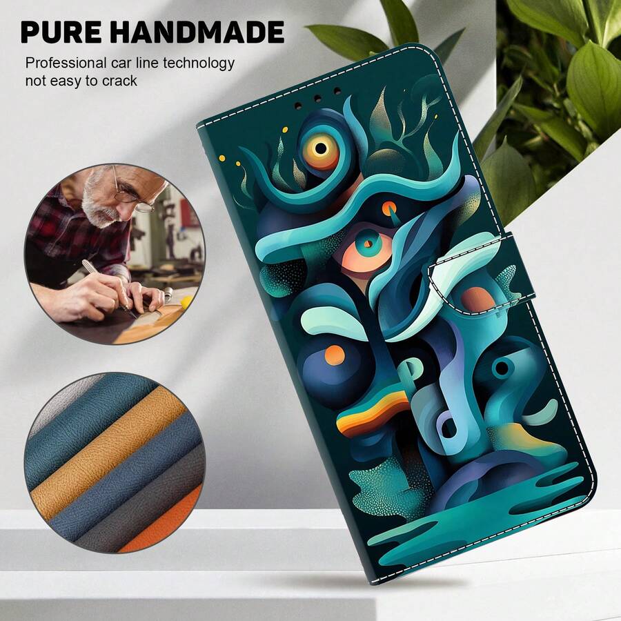 GLANDOTU Abstract Deep Sea Surreal Eye Fluid Art Print PU Leather Wallet Phone Case, Flip Cover Card Slot Stand Protective Shell, Compatible With Multiple Brands And Models - Multicolor - View 1