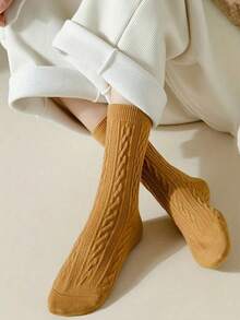 3/6 Pairs Thickened Diagonal Rib Mid-Calf Socks, Warm And Comfortable, Solid Color Long Socks, Moon Socks, Antibacterial And Moisture-Absorbing, Comfortable And Warm, Suitable For Sports, Home, Casual And Commuting - Multicolor - View 4