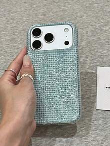 1 buah Casing Ponsel Glitter Kotak-kotak Kecil Warna Biru Mint Terlaris untuk Blogger , Bingkai Kamera Timbul, Tahan Gores dan Tahan Benturan, Kompatibel dengan iPhone 11 hingga 17 Pro Max Semua Versi/i18 Pro/18pro Max - MultiWarna - View 2