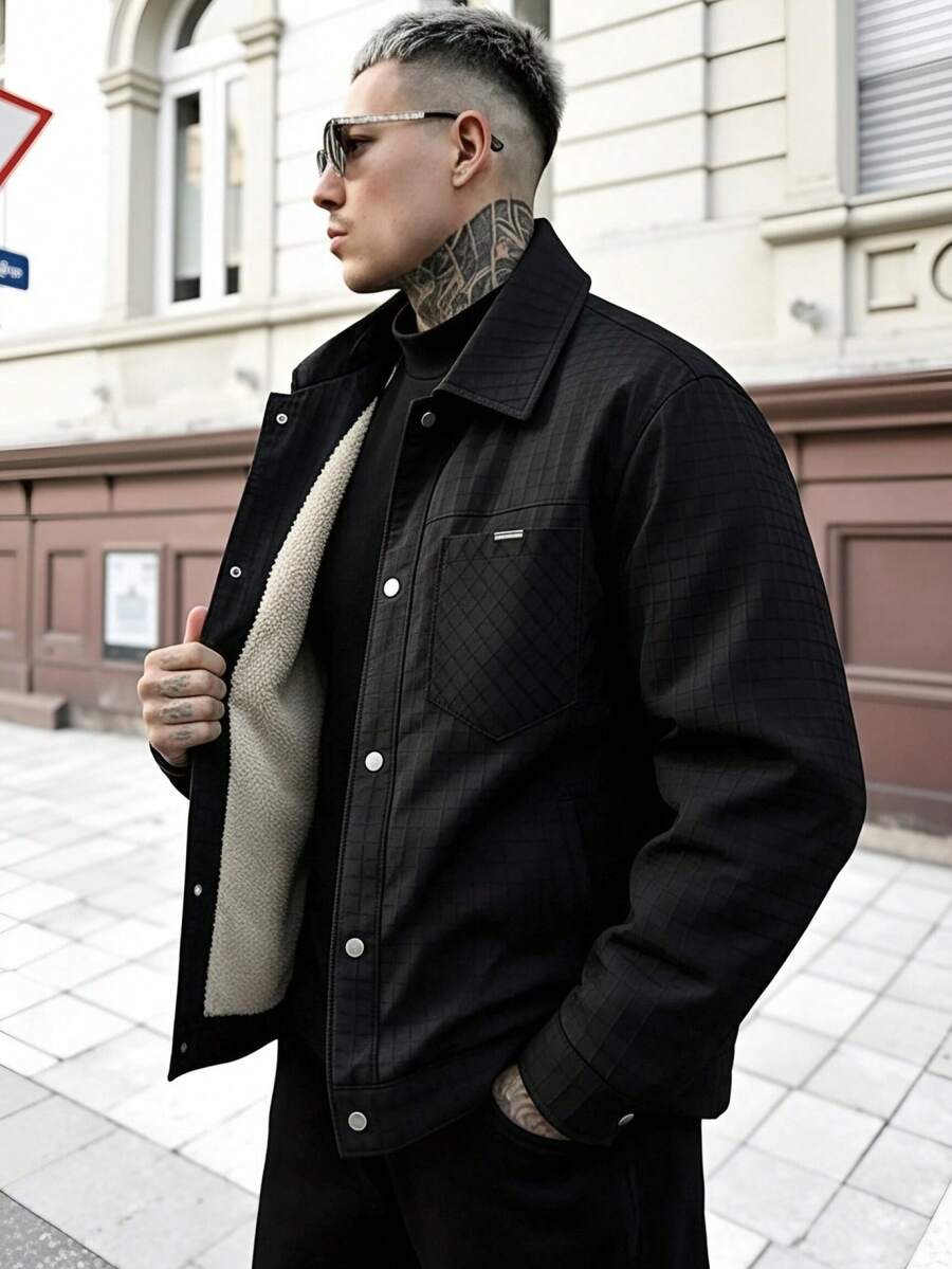 Men's Autumn/Winter Casual Fashion Minimalist Outdoor Thermal Lined Sports Lapel Jacket - Black - View 1