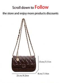 Fashion Classic Joker Solid Color Diamond Lattice Splicing Design Chain Square Bag Twist Lock Opening Closing Design Burgundy Bag - Coffee - View 8