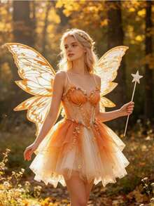 Adult Fairy Costume, Featuring Colorful Butterfly Wings And Magic Wand, Suitable For Halloween Role-Play, Themed Parties And Stage Performances - Multicolor - View 2