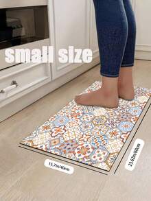 1 Pc Pink Geometric Floral Tiles Pattern Kitchen Mat, 3.5 Mm Soft Rubber That Absorbs Water And Is Easy To Clean. Suitable For Corridors, Bathrooms, Living Rooms, Outdoor Door Mats, And Toilets. Useable Throughout The Year And For Various Holidays. - Multicolor - View 17