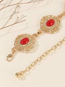 1pc European Medieval Gemstone Waist Chain, Gold Vintage Carved Ruby Waist Belt, Lolita Hanfu Dress Accessory - Multicolor - View 3