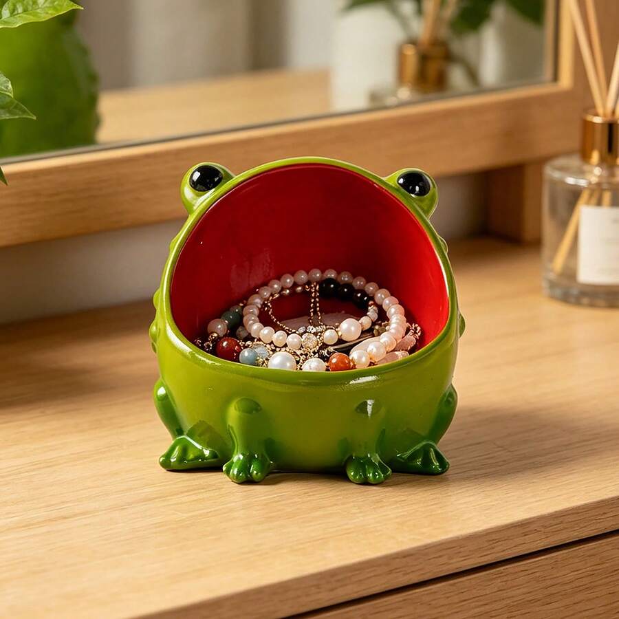 1pc Cute Frog Candy Tray, Funny Big Mouth Figurine, Suitable For Key Tray, Entryway Tabletop, Ceramic Frog Shaped Jewelry Dish Tray, Funny Candy Dish And Cookie Jar, Suitable For Home Kitchen Office Desktop Decoration - Multicolor - View 1