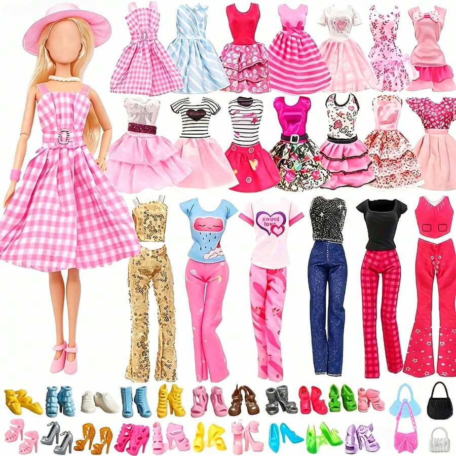 20pcs 11.81"/11.82" Doll Clothes Set, Random Design, Includes 3 Dresses, 2 Tops, 2 Pants, 10 Shoes, 3 Bags, Great Gift For Christmas, Birthday, Doll Not Included - Multicolor - View 1