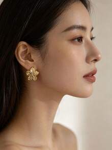 2/6/18PCS Gold Fashionable Elegant CCB Combination Earring Set, With Floral, Water Drop, Woven, Textured, Geometric Multiple Design Styles, Suitable For Daily Casual, Travel, Wedding, Holiday, Party Multiple Occasions, Anti-Oxidation, Non-Fading, - Gold - View 6