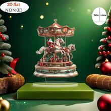 2D Flat Style 1pc Santa Claus Riding Carousel Desktop Ornament - Traditional Christmas Decor, Suitable For Home, Desk, Shelf Display, High-Quality Acrylic Carousel With Santa Claus Design - A - View 4