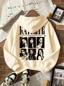 Girls' KATSEYE Girl Group Print Hooded Zip-Up Sweatshirt, Casual Long-Sleeve Jacket, Comfortable And Soft Fabric, Suitable For Autumn And Winter - Apricot - View 2