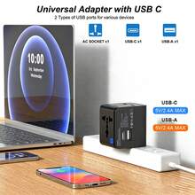 Universal International Travel Adapter With USB-C USB-A Ports, Multi Country Plug Converter For US EU UK AU JP, Travel Charger For 150+ Countries - Black - View 3
