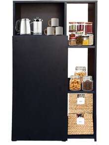 Mueble Alacena Despensero Organizador Multiusos Melamina de Alta Resistencia, con Puerta, Estantes y Repisas Ajustables, Color Negro - Negro - Ver 3