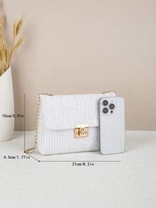 Woven Colorful Shoulder Bag, Casual Beach Bag For Women, Large Capacity, Spring/Summer - White - View 3
