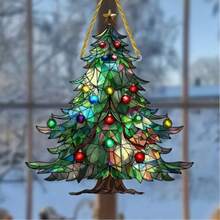 2D Acrylic Christmas Tree Sun Catcher - Holiday Themed Window Hanging Decor And Wall Art, Suitable For Kitchen, Bedroom And Outdoor Space Decoration - A - View 1
