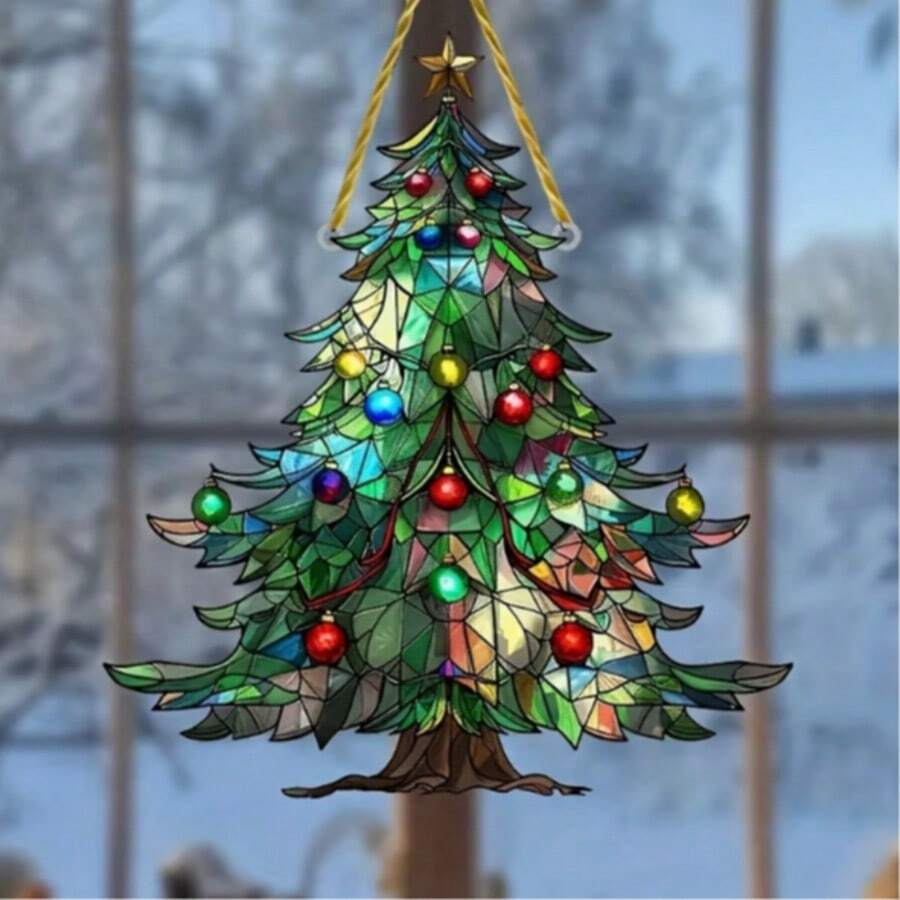 2D Acrylic Christmas Tree Sun Catcher - Holiday Themed Window Hanging Decor And Wall Art, Suitable For Kitchen, Bedroom And Outdoor Space Decoration - A - View 1