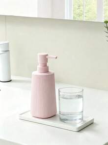 1pc Striped Pink Liquid Soap Dispenser, Modern Round Plastic Bottle, Suitable For Bathroom Hand Soap And Kitchen Dish Soap, Home Bathroom Decor, Autumn Decor, Back To School - A - View 4