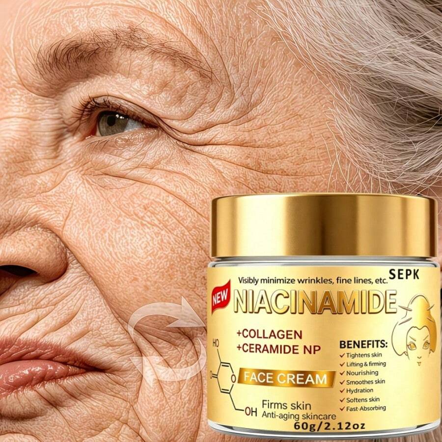 SEPK Latest Potent Niacinamide Face Cream - Powerful Moisturizing & Instant Lifting Firming Day & Night Care, Smooths Rough Texture, Contains VC, Glycerin, Retinol And Collagen. Suitable For All Skin Types. Visibly Reduces Wrinkles And Fine Lines. Can Be Used Previously - Collagen - View 1