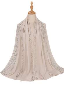 1pc New Autumn/Winter Elegant Rhinestone Chiffon Scarf, Suitable For Daily Wear Muslim Hijab Shawl - Apricot - View 2