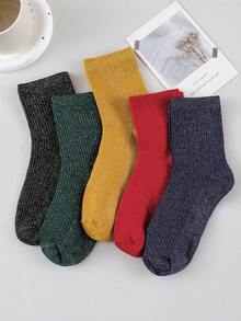 1/5/10 Pairs Men's Macaron Colorblock Gold & Silver Glitter Solid Color Ribbed High Elastic Cuff Anti-Slip Sole Comfortable Versatile Durable Retro Y2K Luxury Slouch Mid-Calf Socks For Outdoor Casual Autumn/Winter - Multicolor - View 2