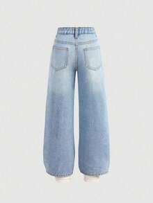 Teen Girls Casual Fashion Distressed Jeans - Blue - View 2