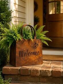 3pcs/1pc Vintage Rusty Metal Hanging Flower Basket, Double-Sided Hello & Welcome Design, Suitable For Garden, Yard, Wall, Indoor And Outdoor Decoration - Style Random - View 9
