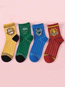 Warner Bros 1/4 Pairs Harry Potter Breathable House Socks, Vintage Collegiate Style With Hogwarts House Pattern, Perfect Gift For Halloween And Christmas - Multicolor - View 1