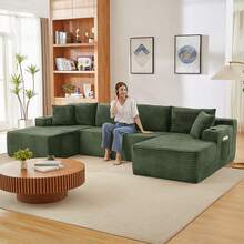 Sectional Sofa Modular Green 6 Seats - No Assembly Required - 綠色 6 座 - 查看 5