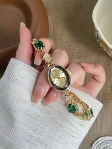 1件女士金色圓形石英手錶，精緻時尚，適合日常配戴，生日/畢業禮物，派對與聚會 - 金色 - 查看 6