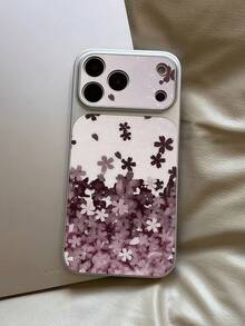 1pc Spray-Painted Metal Phone Case With Small Sheep Skin Texture And Fine Holes, Compatible With Apple 11/12/13/14/15/16/17/18 Pro Max, A10S/A11/A12/A13/A14/A15/A16/A17/A04/A05/A06/A07/A54/A55/A56/A34/A35A/36/S20FE/S21/S21+/S21 Ultra/S22/S23/S24/S25/S25 Plus/S25 Ultra/S26/S26 Pro/S26 Ultra, A54/Honro/ 12C/13C/14C/15C, With Purple Starry Sky And Flower Pattern - Silver White - View 4