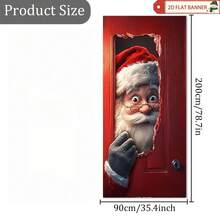 1pc Christmas Background Cloth, Featuring A Christmas Santa With A Hole For A Door Handle Decoration Background, Made Of Polyester Fabric, Suitable For Room Door Decoration Art, Christmas Party Decoration And Photography Props - A - View 2