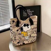 1pc Snoopy Print Yellow Canvas Tote Bag, Large Capacity, Suitable For Travel, Shopping And Daily Life, Ideal Gift For Birthday, Valentine's Day, Back To School And Graduation Season - A - View 12
