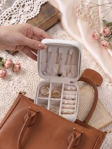 Bow Print Jewelry Organizer Display Travel Jewelry Zipper Case Boxes Earrings Necklace Ring Portable Jewelry Box Leather Storage - White - View 9