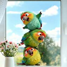 1pc Healing Style 3 Cute Parrots Glass Sticker, Realistic 3D Effect, Removable Without Residue, Essential For Window Decoration - Multicolor - View 3