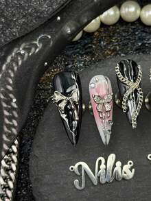10pcs Handmade Fully Covered Stiletto Nails Press On Nails, Pink Tie Dye Fake Nails, Suitable For Party, Dance, Daily Wear, With Jelly Glue And Nail File, Edgy Y2K Sweet Dark‑Style Reusable&Detachable,Four Sizes To Choose From - Pink - View 4