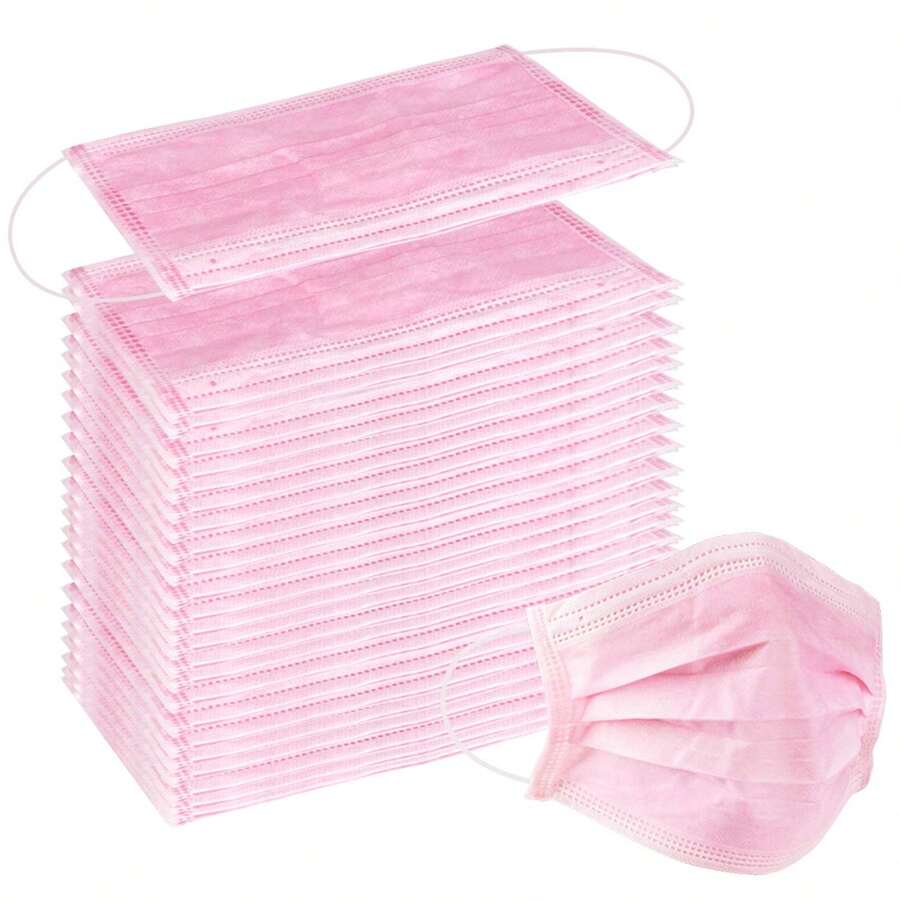 50pcs Pink Disposable Face Masks, Pink Face Masks - Reusable, 3-Layer Protective Masks - Adult - View 1