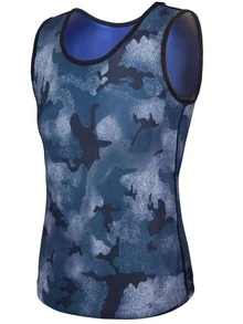 Chaleco deportivo de compresión para hombres, camiseta de tirantes que induce la sudoración de sauna, camisa de compresión de pecho ajustada (pedir una talla talla grande grande) otoño - Neblina azul - Ver 6