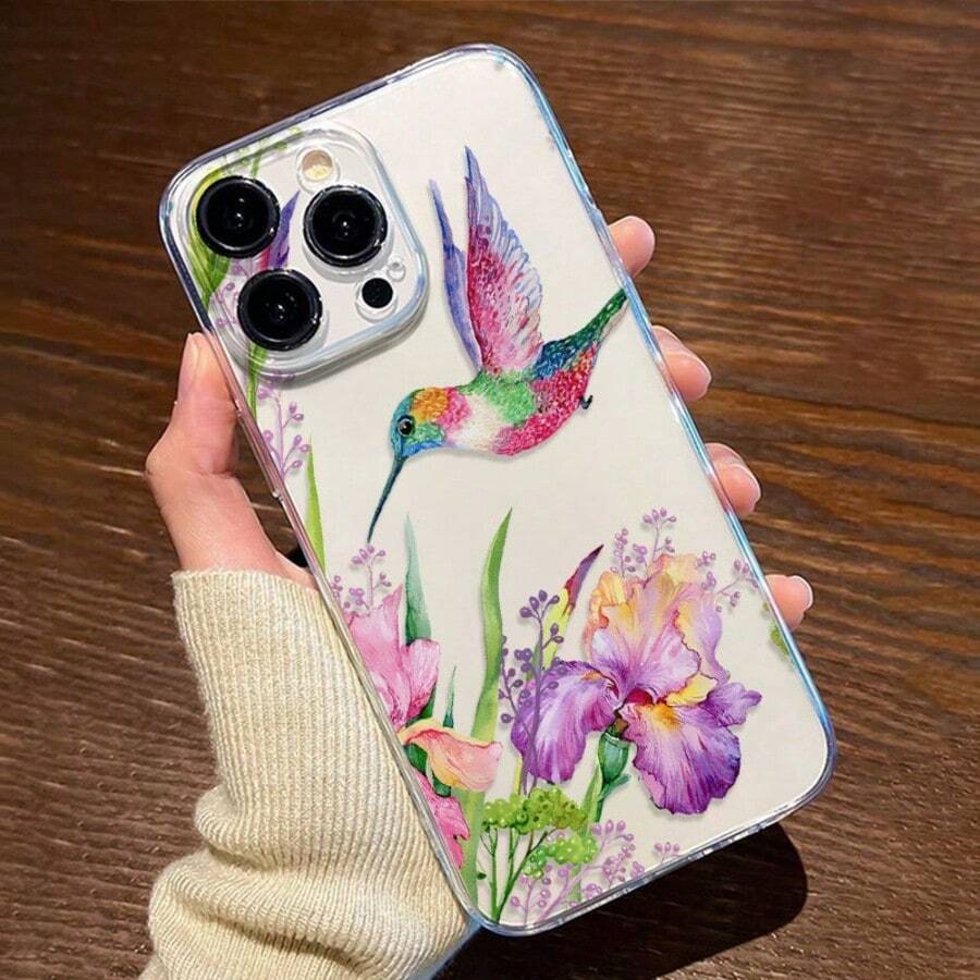 1件創意花卉彩色蜂鳥圖案透明氣墊TPU材質防摔手機殼,適合作為節日禮物,兼容Apple 11/12/13/14/14plus/15/15plus/16/16plus/7/8plus/17/17pro、Galaxy S22/23/24/25/A05/A05S/A53/A54/A55及其他機型保護殼 - 彩色 - 查看 1