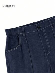 1pc Men's American Sports College Style Mid-Waist Button Loose Straight Leg Casual Pants Spring/Autumn - Blue - View 4
