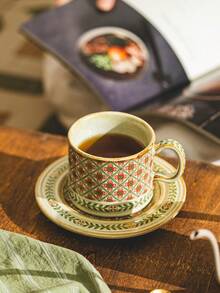 DearDali Set Cangkir dan Piring Keramik 1 Buah, Cangkir Kopi Vintage dengan Desain Pola Geometris, Set Teh Sore, Cangkir Hadiah Artistik, Peralatan Makan Restoran, Mug, Cangkir Hadiah Thanksgiving, Cangkir Dekorasi Meja, Hadiah, Ornamen Dekorasi Rumah - MultiWarna - View 4