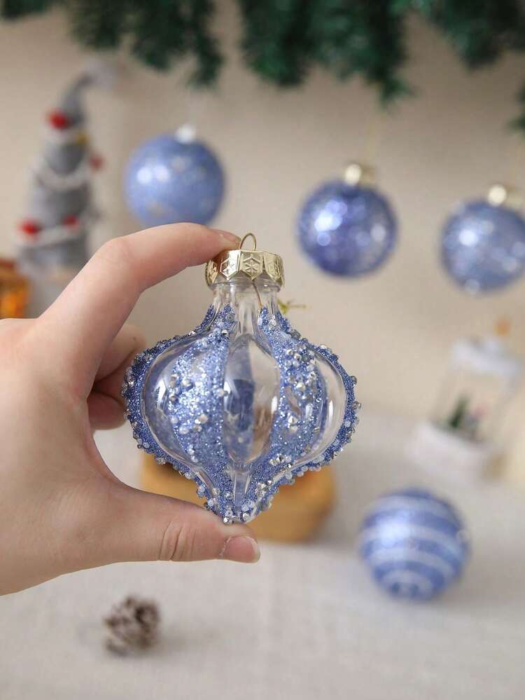6pcs - 3.15 Inch Clear Christmas Ball Ornament Set, Shatterproof Hanging Decor, Suitable For Christmas Tree, Home, Wedding, Party, Office Decoration (Blue) - Blue - View 3