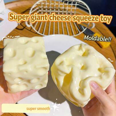 1pc Jumbo Cheese Block Squeeze Toy, Pillow-Soft Smooth Touch And Shapeable Design, ASMR ADHD Sensory Fidget For Kids, Teens And Adult Women, Cute Stress Relief Toy For School, Desk,Free Gift For 0 Dollar Travel, Halloween And Christmas Gifts