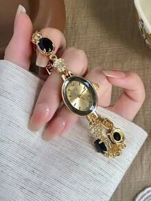1件女款金色圓形石英手錶，優雅時尚，適合日常配戴，生日/畢業禮物，派對與聚會 - 金色 - 查看 2