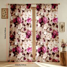 2 piezas Cortinas con patrón de flor de peonía púrpura, que simboliza la riqueza y el honor, diseñadas con bolsillo para barra para protección de la privacidad e instalación fácil, opción ideal para ventanas del hogar - Multicolor - Ver 15