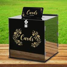 Premium Black & Gold Cards Wedding Blessing Box, Gold-Rimmed Floral Print Card Storage Box With Lock, Outdoor Wedding Banquet Wish Envelope Storage & Display Gift Box - 1PC - View 4