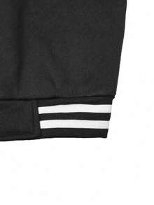Boys' & Teens' Colorblock Sports Cardigan Baseball Jacket, Autumn/Winter Fashion Casual Loose Fit Jacket - Black - View 7