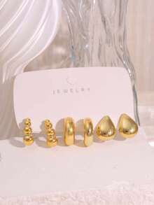 3/9 Pairs Vintage Multi-Element Unique Fashion CCB Earrings, Suitable For Daily Wear All Year Round, Perfect For Self-Wear Or As A Gift For Friends And Family - Gold - View 7