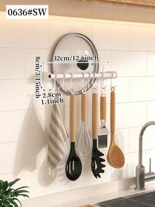 No-Drill Kitchen Hook Rack, Wall-Mounted Kitchen Utensil Holder, Movable Hooks, Suitable For Pots, Pans, Kitchen Tools, Space-Saving Kitchen Storage Rack, Multi-Scenario Use, Multi-Functional Hook Rack - Multicolor - View 16